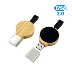 Bamboo Round LED Logo USB with Strap