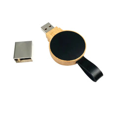 Bamboo Round LED Logo USB with Strap