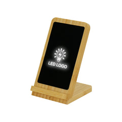 Bamboo Fast Wireless Charger Stand 15W with LED Logo