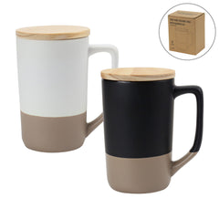 Two-toned Ceramic Mugs with Clay Bottom, Bamboo Lid