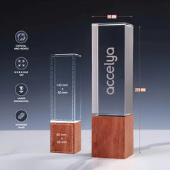 Cuboid Shaped Crystal Award with Wooden Base