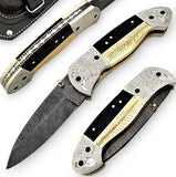Damascus Folding Golden and black handle