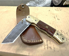 Damascus Fold with Golden and Brown Handle