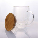 Double Wall Clear Glass Mug with Bamboo Lid