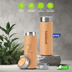 Reusable Bamboo Vacuum Flask Coffee Mug With Led Temperature Digital