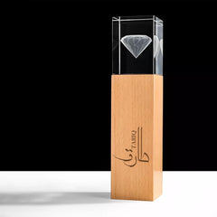 Crystal Cube Wooden Trophy Award