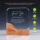 Square Crystal Award with Wooden Base