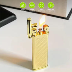 Luxurious Gold Slim Metal Lighter with Grinding Wheel