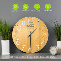 Round Bamboo Wall Clock, 28 cm Dia, Type Analog