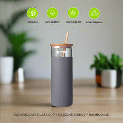 Glass Water Tumbler With Bamboo Lid Straw