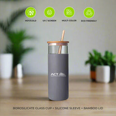 Glass Water Tumbler With Bamboo Lid Straw