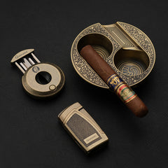 Pure Copper Cigar Smoking Set Antique Copper Cigar Cutter Ashtray And Lighter Set