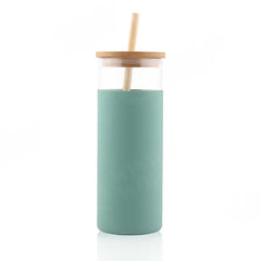 Glass Water Tumbler With Bamboo Lid Straw
