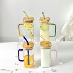 Customized  Square Glass Mugs with Lids