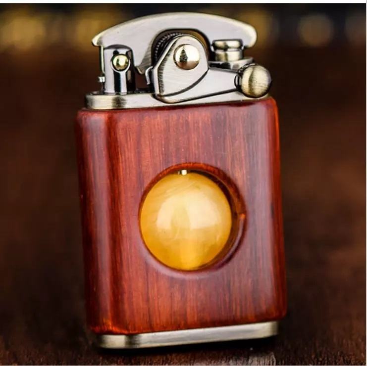 Kerosene Lighter Windproof Rosewood Retro Wood Personality Creative Cigarette Lighter Pure Copper