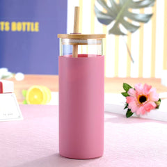 Glass Water Tumbler With Bamboo Lid Straw