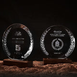 Custom Laser Engraved Round Crystal with Wooden Base