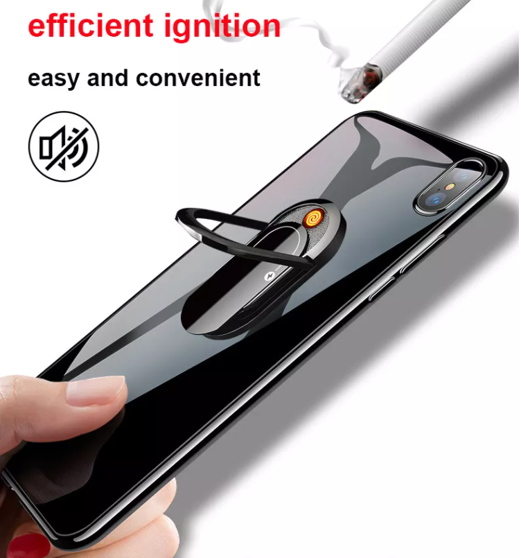 USB Fancy Lighters Rotating Mobile Phone Buckle Ring Holder Tungsten Ignition Cigarette Lighter