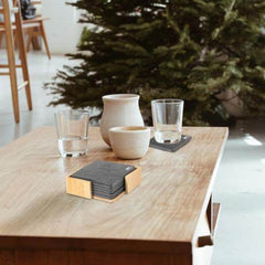 RPET Set of 6 Felt Coasters with Bamboo Stand