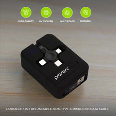 Portable 3 In 1 Retractable 8 Pin Type-C Micro USB Data Cable