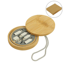 Multi-Charging Cable Set in Round Bamboo Case