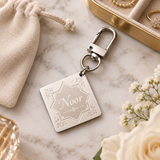 Square Laser-Engraved Logo Keychain Stainless Steel