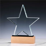Star Shaped Crystal Awards with Wooden Base
