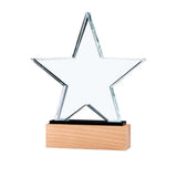 Star Shaped Crystal Awards with Wooden Base