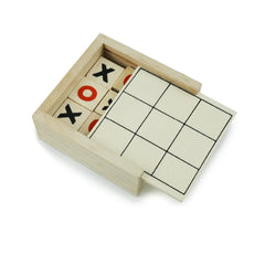 Tic-Tac-Toe Wooden Board Game with Slide Storage Box & 9 Wooden Cubes
