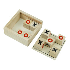 Tic-Tac-Toe Wooden Board Game with Slide Storage Box & 9 Wooden Cubes