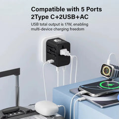Universal Travel Adaptors, 17W, 2Type C+2USB+AC Port