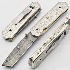 Damascus Fold Silver Metal Handle