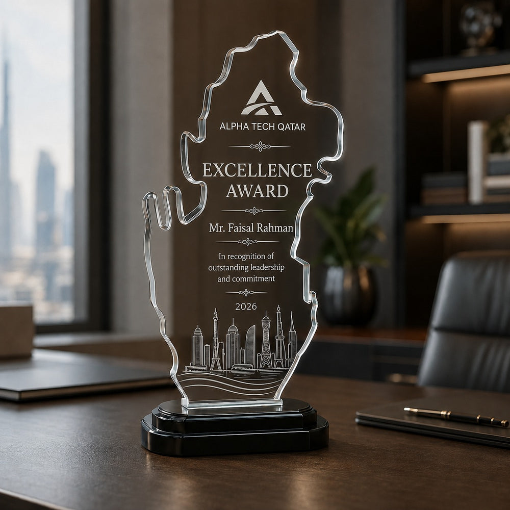 Qatar Map Engraved Crystal Plaque