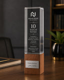 Cuboid Shaped Crystal Award with Wooden Base