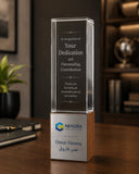 Cuboid Shaped Crystal Award with Wooden Base