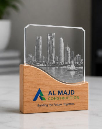 Square Crystal Award with Wooden Base