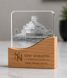 Square Crystal Award with Wooden Base