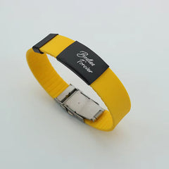 Stainless Steel Silicone Kids ID Bracelet with Engraved Name