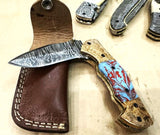 Damascus Folding Knife with multi color Handle
