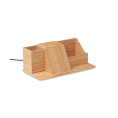 Bamboo Design Desk Organizer Wireless Charger
