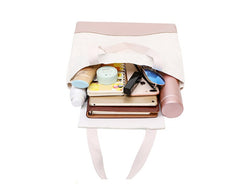 Tote Bag with Color PU Leather Bottom