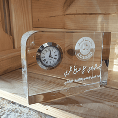 Personalized Laser Engraved Crystal Desk Clock With Picture and Text Engraving