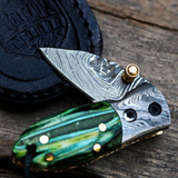 Handmade Damascus Pocket Folding Knife with Mammoth Tooth Handle
