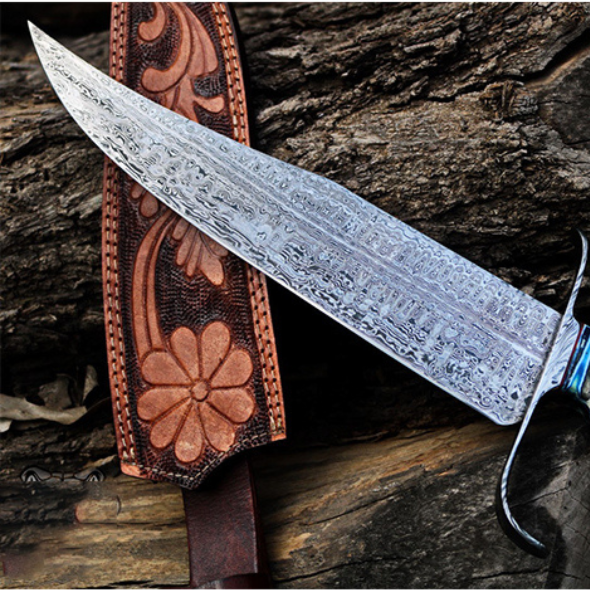 Azure Dragon Knife 16 Long 11 Blade 28 Ounce Hunting Fixed Blade Damascus Bowie Knife