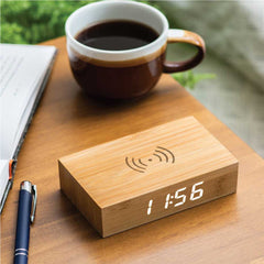 Bamboo Wireless Charger with Clock