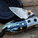 Black Tsetse Fly 1.2 Inches Blade Damascus Neck Knives Handmade Damascus Pocket Folding Knife