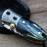 Black Tsetse Fly 1.2 Inches Blade Damascus Neck Knives Handmade Damascus Pocket Folding Knife