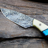 Blue Racer Lizard 6.5 Inches Long 3 Inches Blade 10 Ounce Damascus Skinner Hunting Fixed Blade Knife