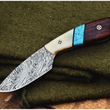 Blue Racer Lizard 6.5 Inches Long 3 Inches Blade 10 Ounce Damascus Skinner Hunting Fixed Blade Knife