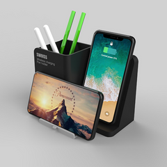 Corporate Wooden Pen Holder with Mobile Phone Wireless Charger